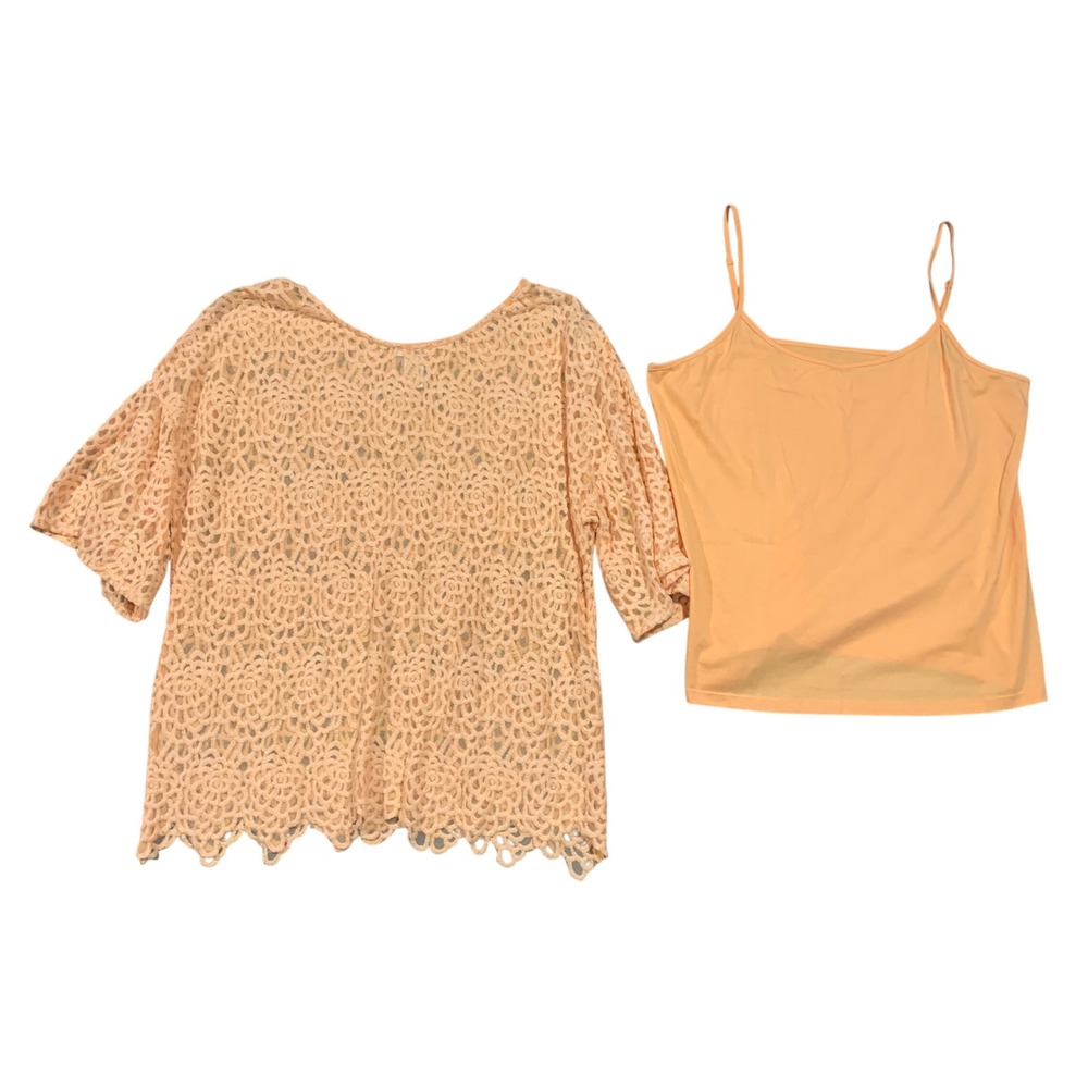 Sundance Crochet Lace Top and Cami Set Peach Orange Bell Sleeve All Seasons L‎
